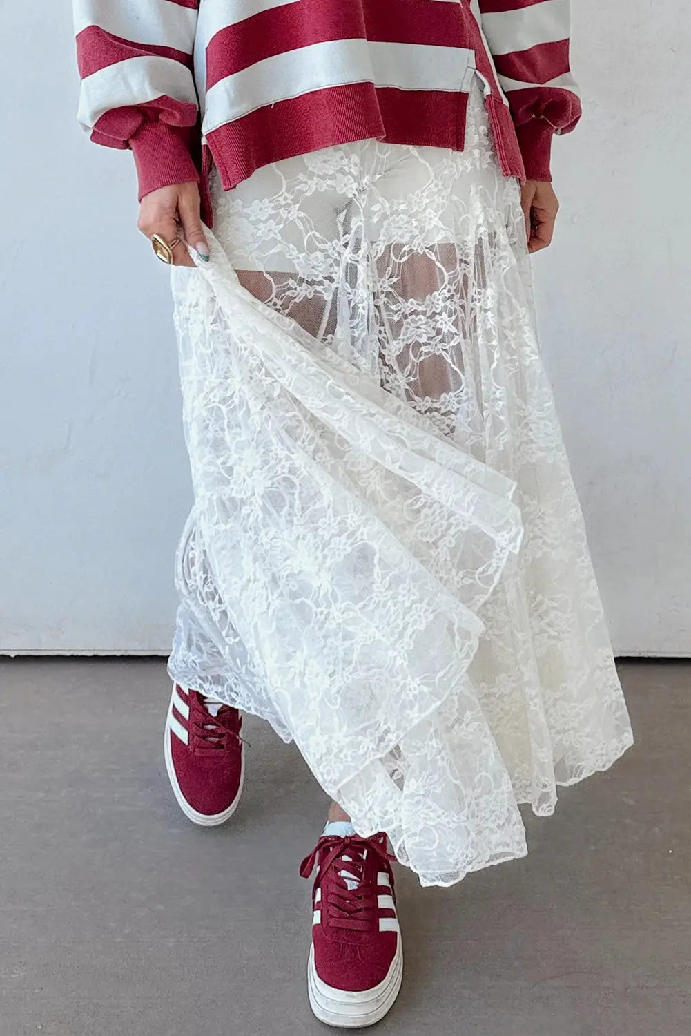White Sheer Floral Lace Flowy Maxi Skirt For Women Dear-Lover Dropshipping