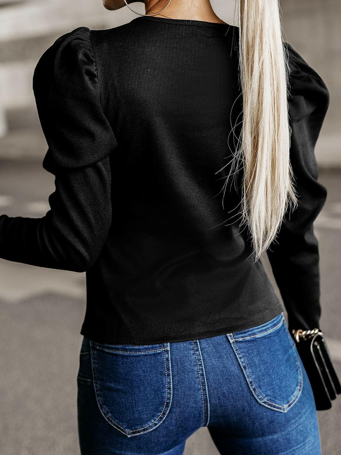 Round Neck Long Sleeve Blouse.