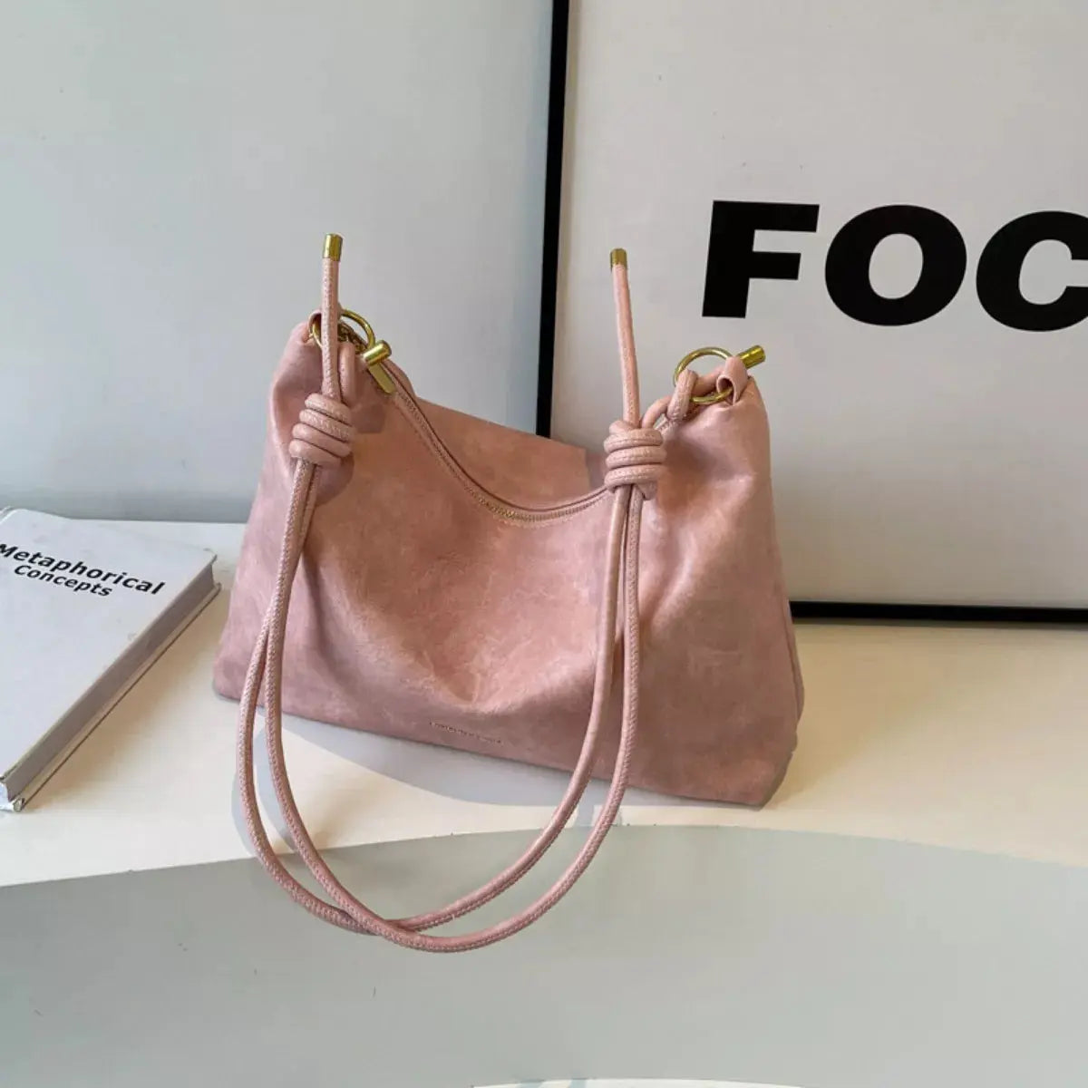Knotted Strap PU Leather Handbag Medium Size Imported With Gold Hardware Simply Love