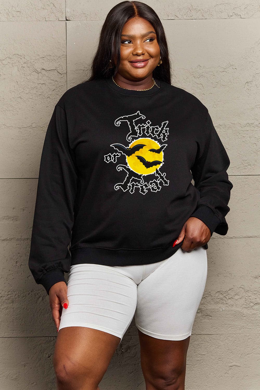 Simply Love Full Size TRICK OR TREAT Graphic Sweatshirt.