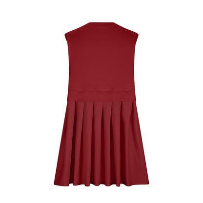 Pleated Round Neck Sleeveless Mini Dress.