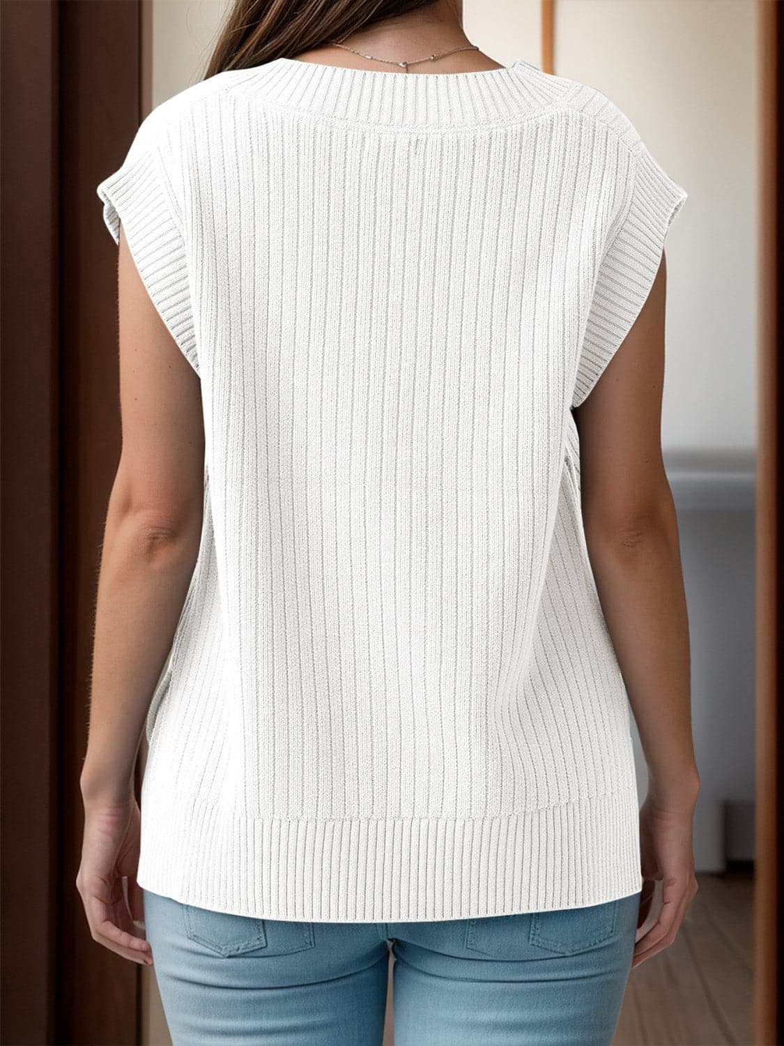 V-Neck Cap Sleeve Knit Vest.