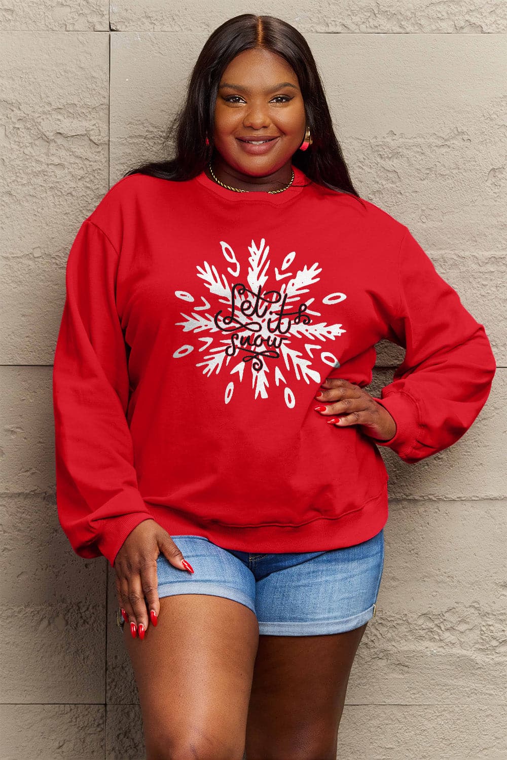 Simply Love Full Size LET IT SNOW Long Sleeve Sweatshirt.