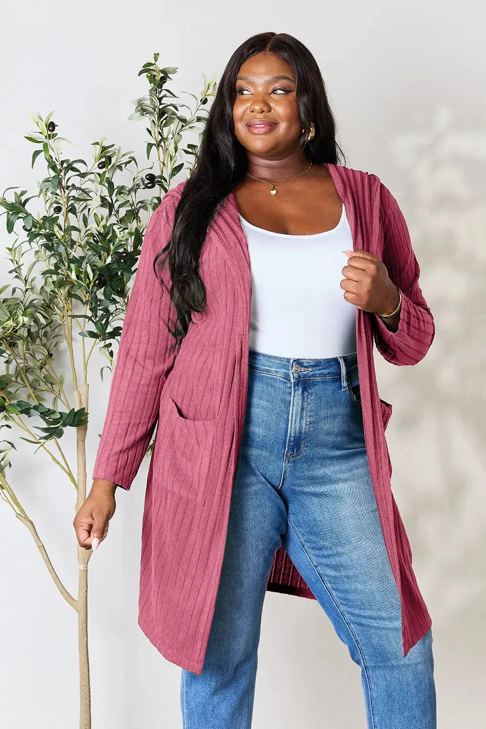 Basic Bae Full Size Hooded Sweater Cardigan - Love Salve
