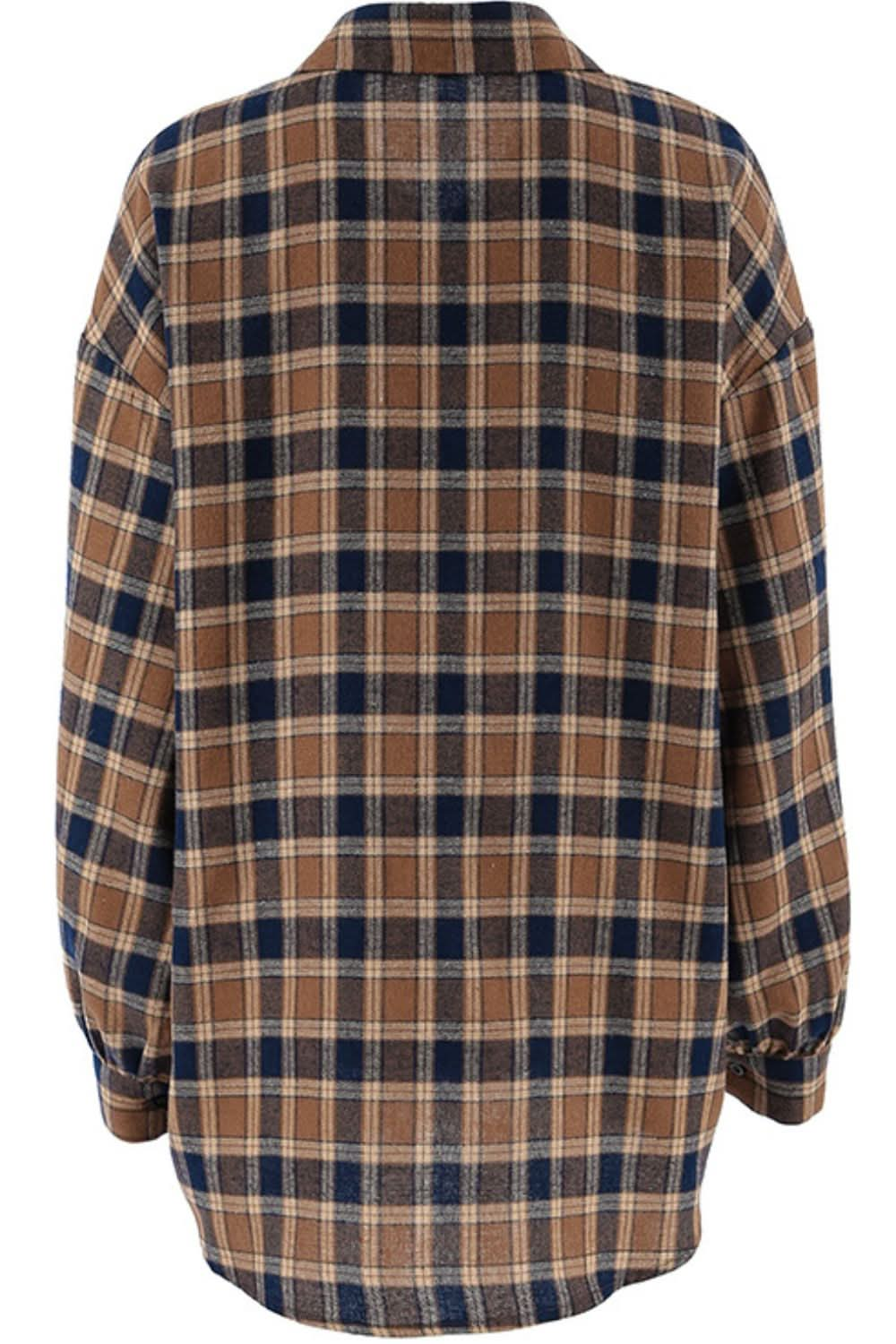 Plaid Oversized Button-Up Shacket with Drop Shoulders