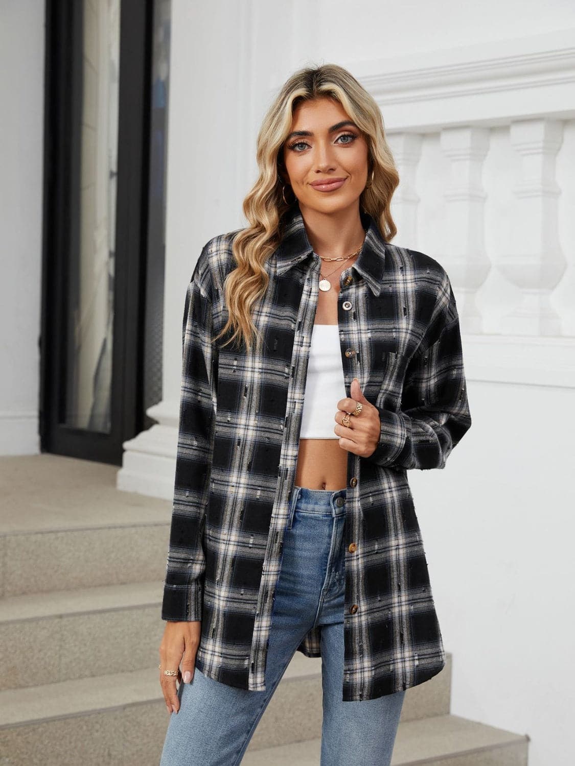 Plaid Button Up Long Sleeve Shirt.