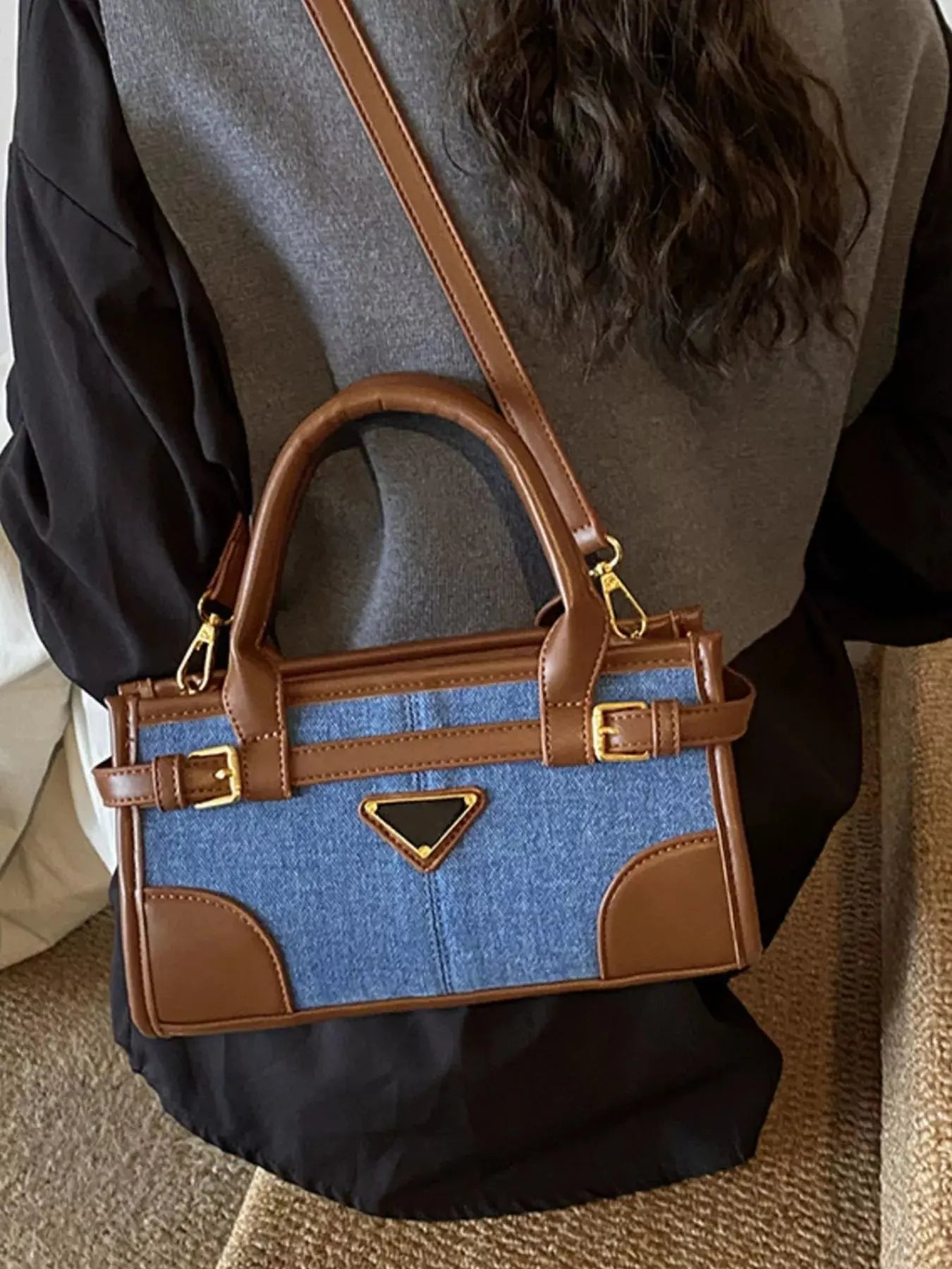 Denim Patchwork Buckle Decor Crossbody Bag Simply Love