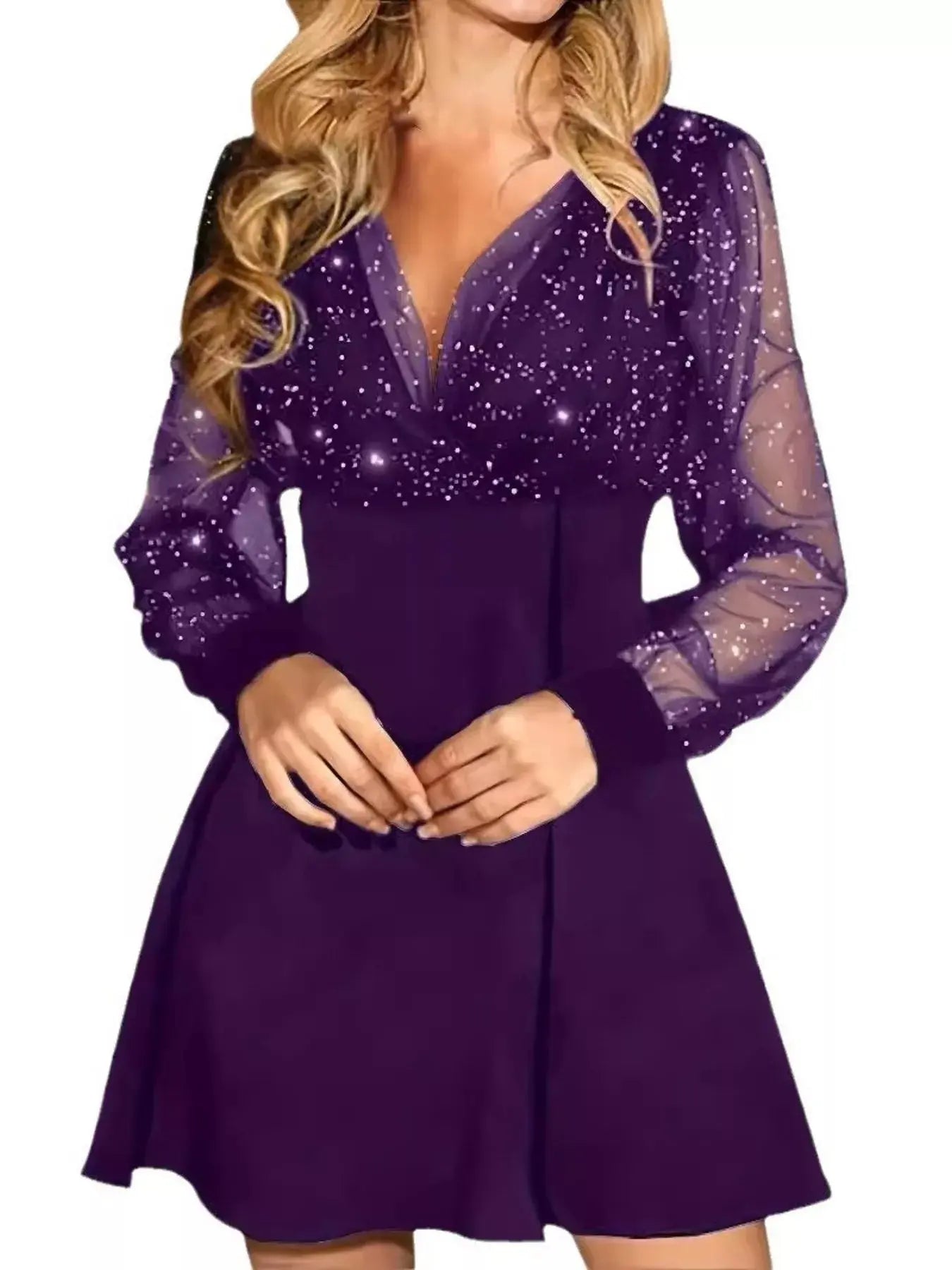 Glitter Mesh Long Sleeve Mini Dress Simply Love