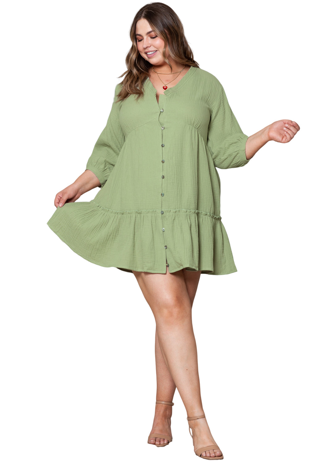 Chic green plus size mini dress