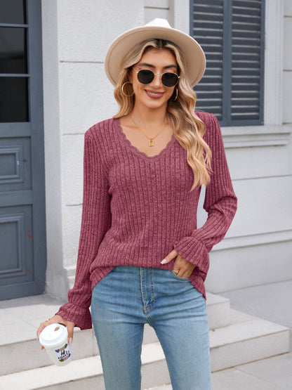 Lace v-neck long sleeve top