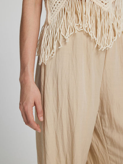 Fringe Hem Wide Leg Long Pants.