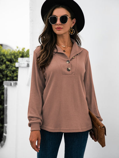 Chic half button long sleeve top