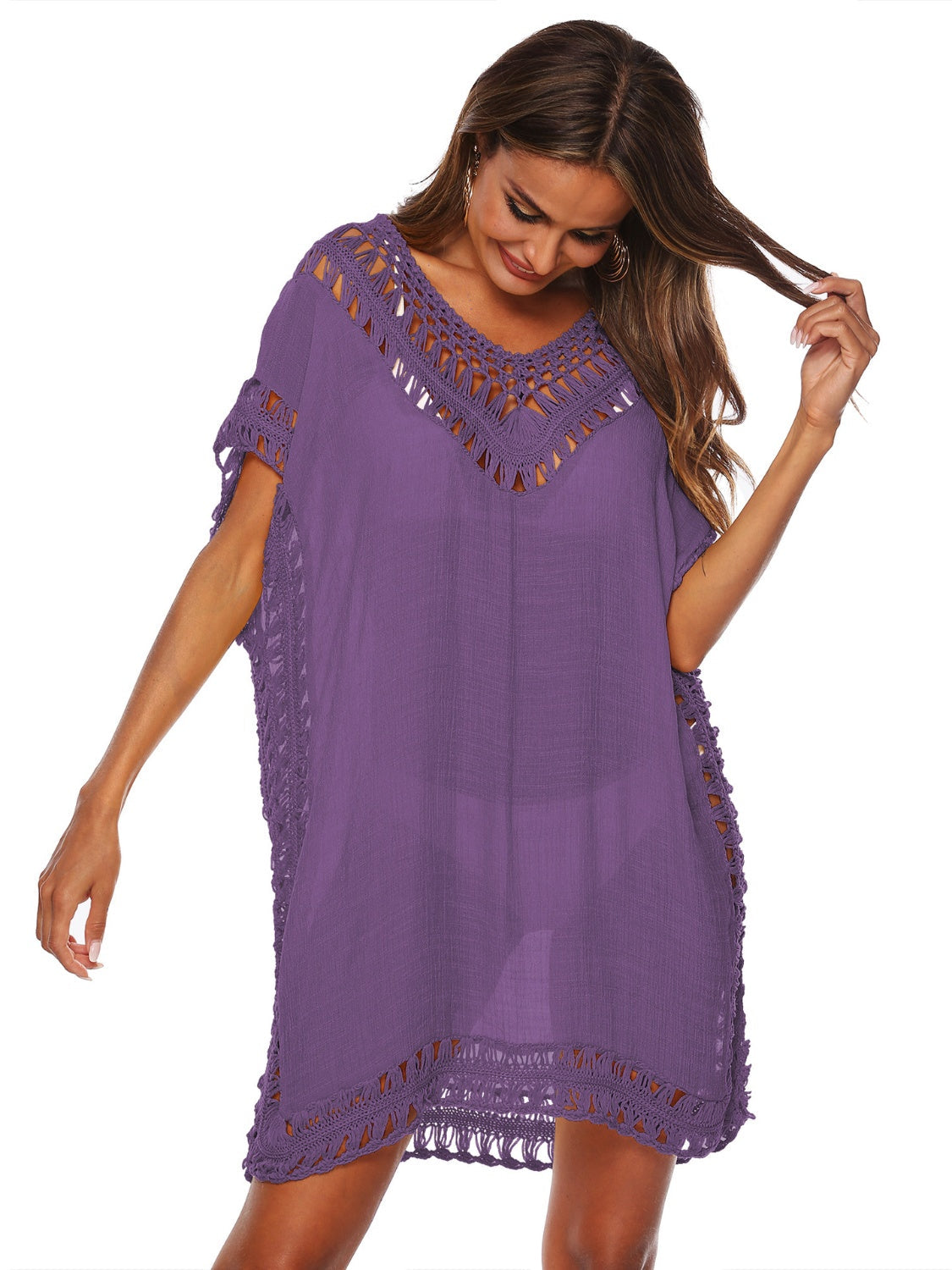 Cutout V-Neck Short Sleeve Cover-Up Coco’s Tee Boutique