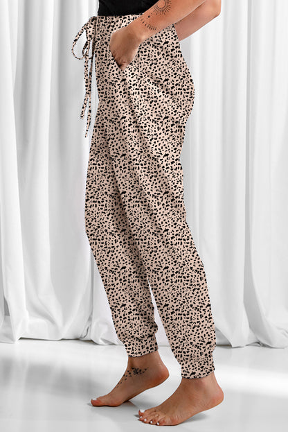Khaki Leopard Elastic Waist Casual Joggers