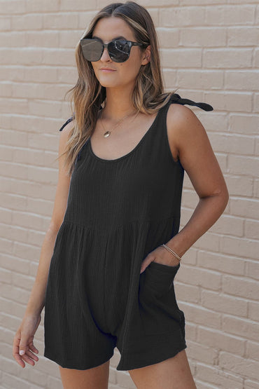 Scoop Neck Tie Shoulder Romper.