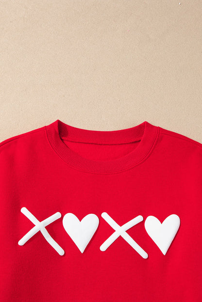 Chic red heart sweatshirt with XOXO print for Valentine's Day