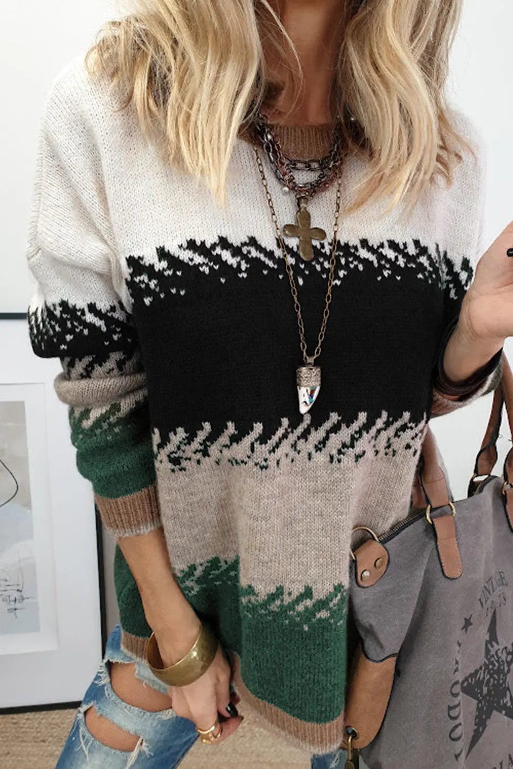 Premium Black Color Block Drop Shoulder Sweater Stylish Pattern Dear-Lover Dropshipping