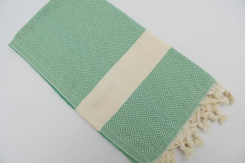 Green Venice Turkish Towel 100 Percent Cotton 40 Inches by 70 Inches Versatile Lightweight Quick Drying Eco Friendly - Love Salve 