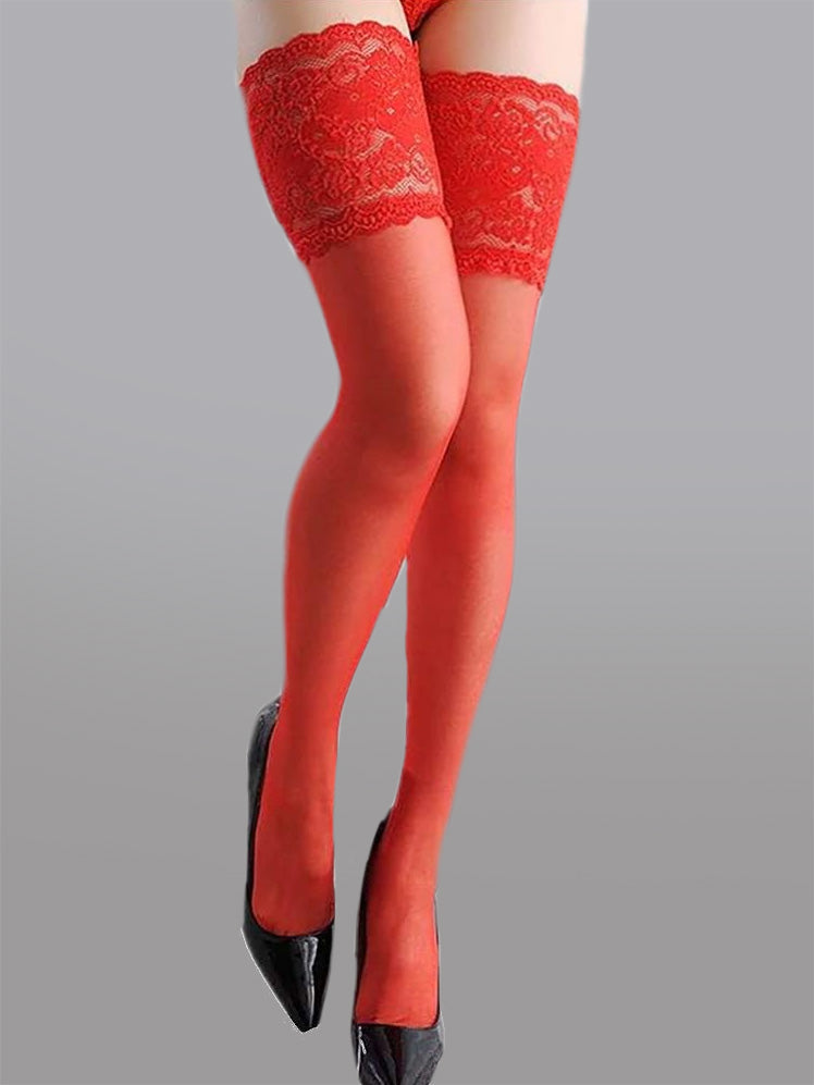 Sheer Lace Thigh High Stockings With Silicone Grip Hello.LA.Girl
