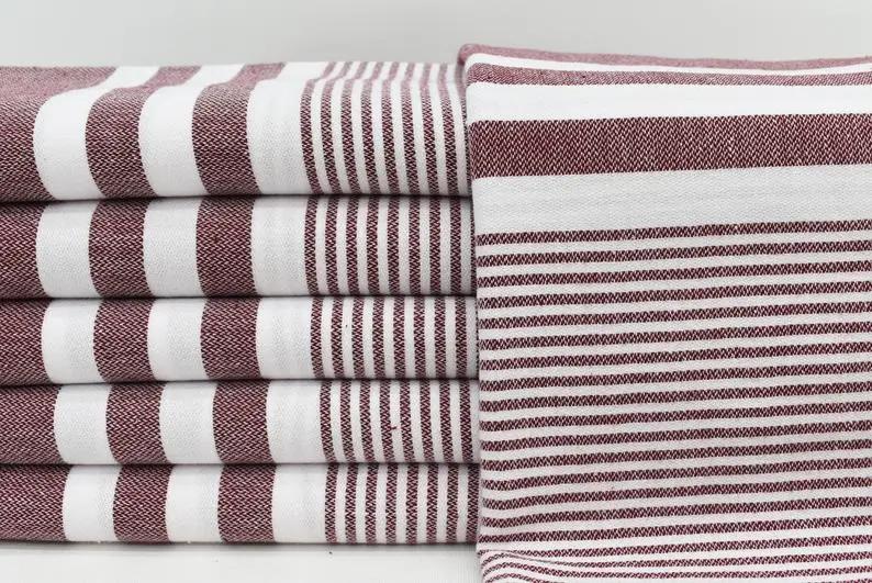 Burgundy Monte Carlo Turkish Towel 40 Inch by 70 Inch Hand Loomed 100 Percent Natural Cotton - Love Salve 