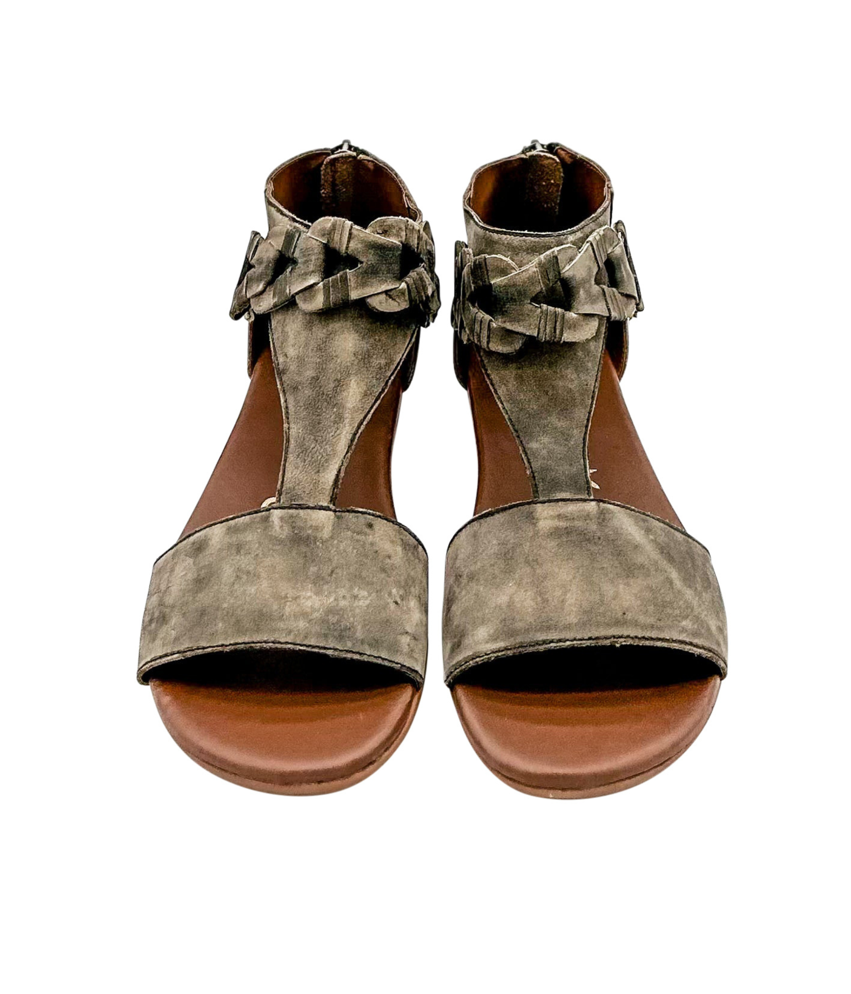 Loop D Loop Black Leather Sandals With Back Zip Open Toe Naughty Monkey