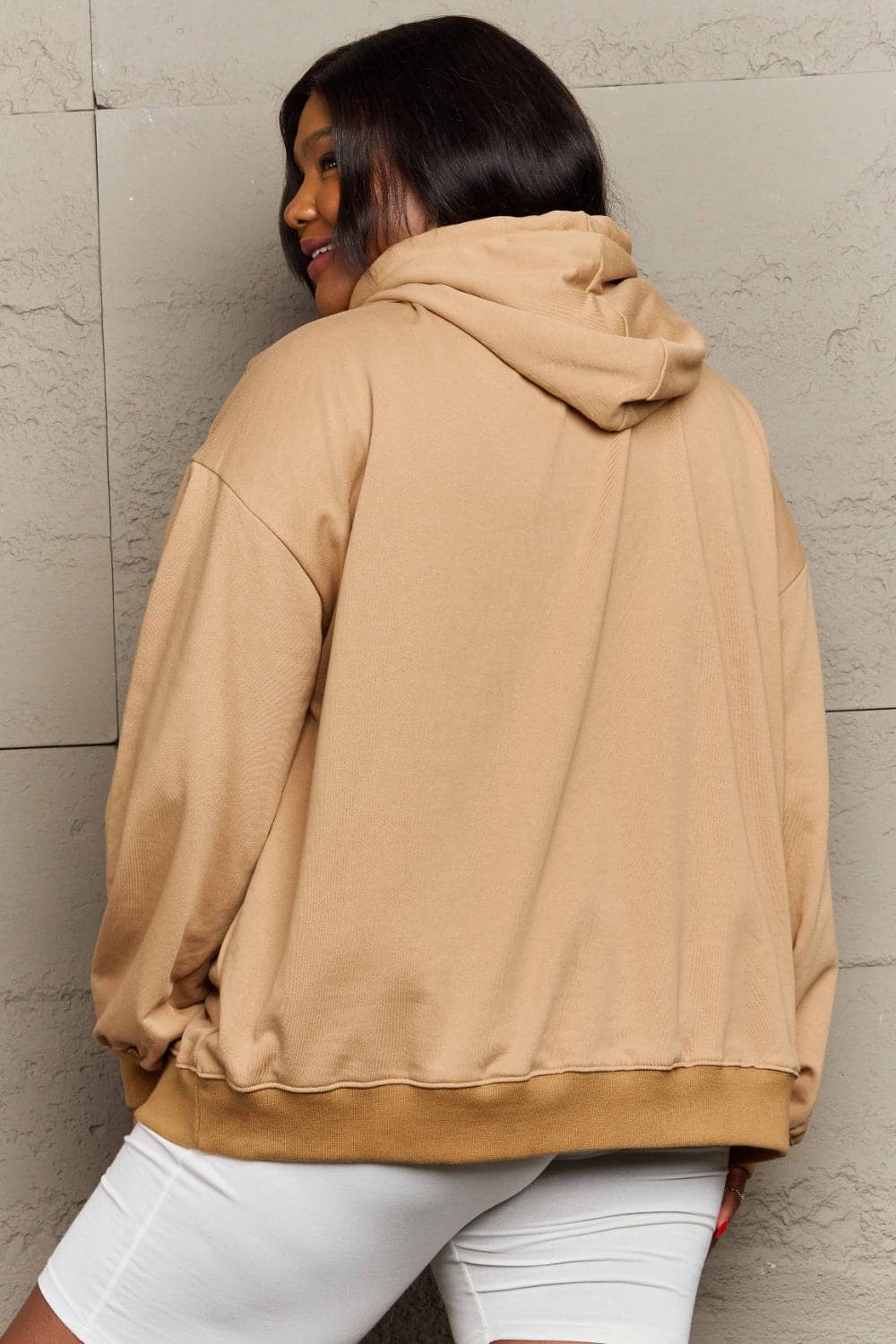 Chic long sleeve dropped shoulder hoodie with pockets