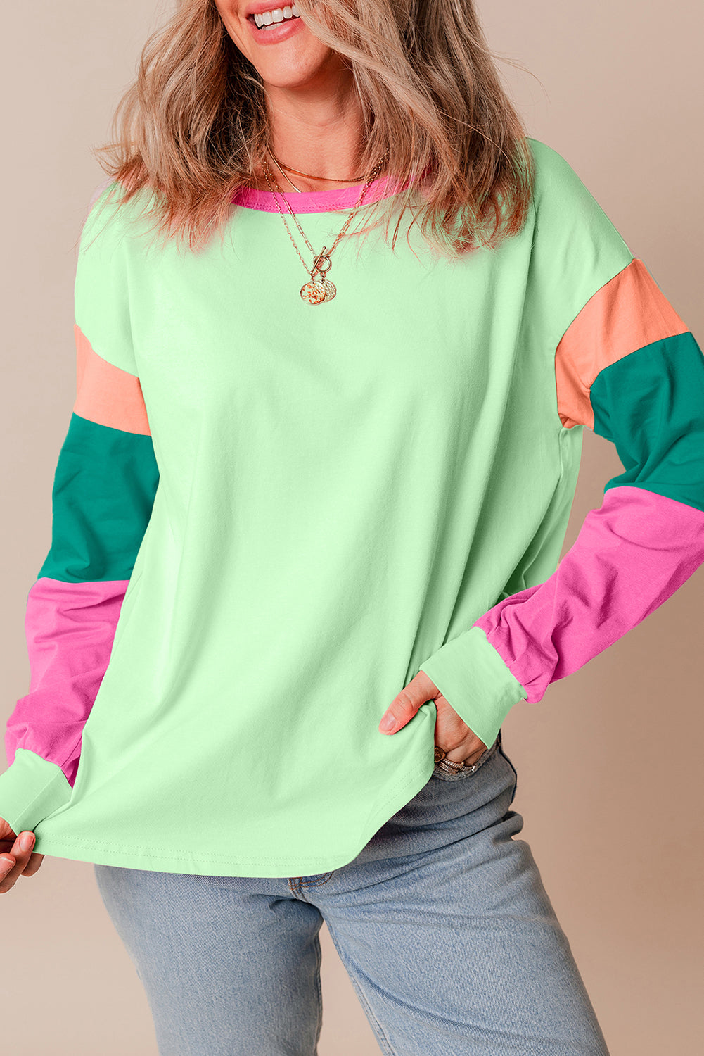 Oversized green colorblock top