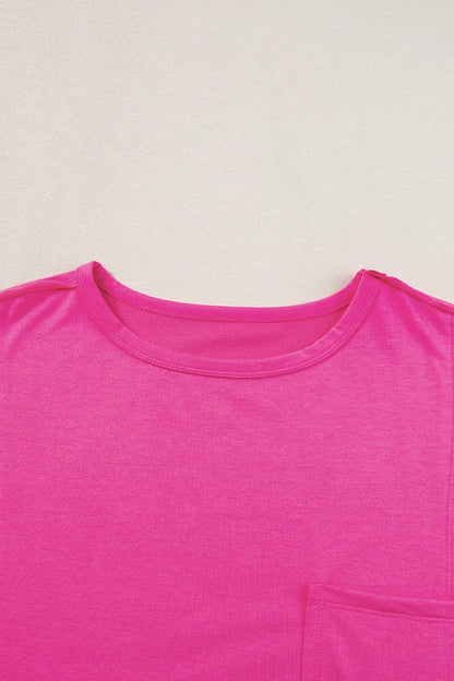 Pocketed Round Neck Short Sleeve T-Shirt.