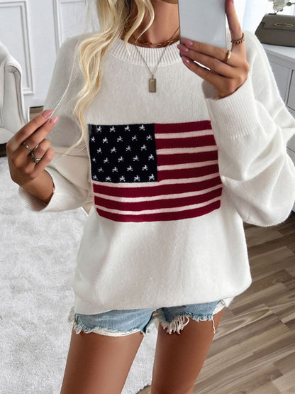 Round neck us flag knit top