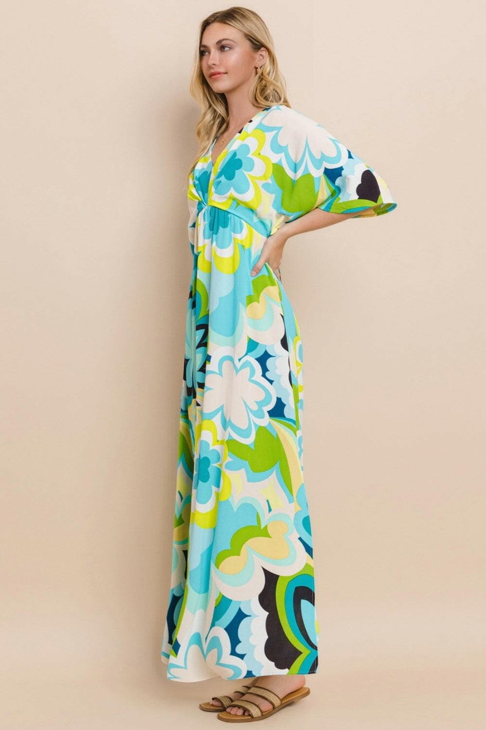 ODDI Floral Printed Slit Maxi Dress.