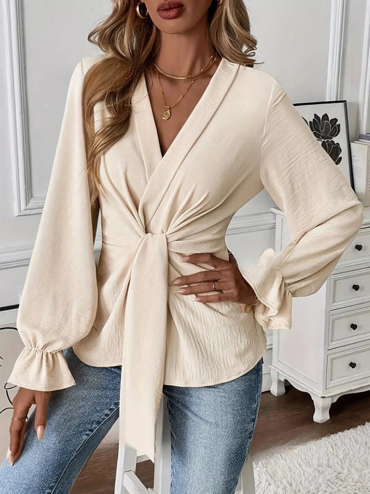 Knot Front Flounce Sleeve Blouse Simply Love