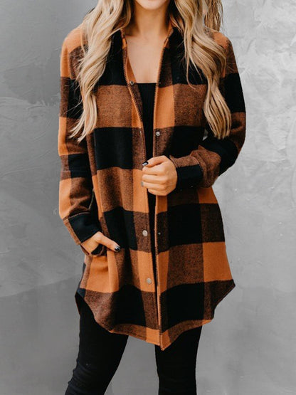 Plaid Snap Down Long Sleeve Jacket.