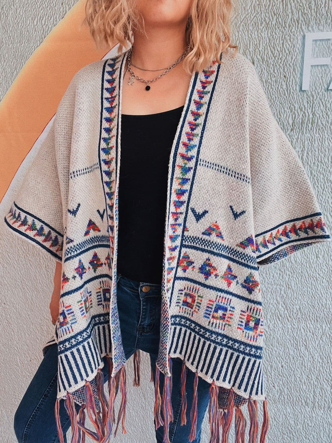 Fringe open cardigan for women