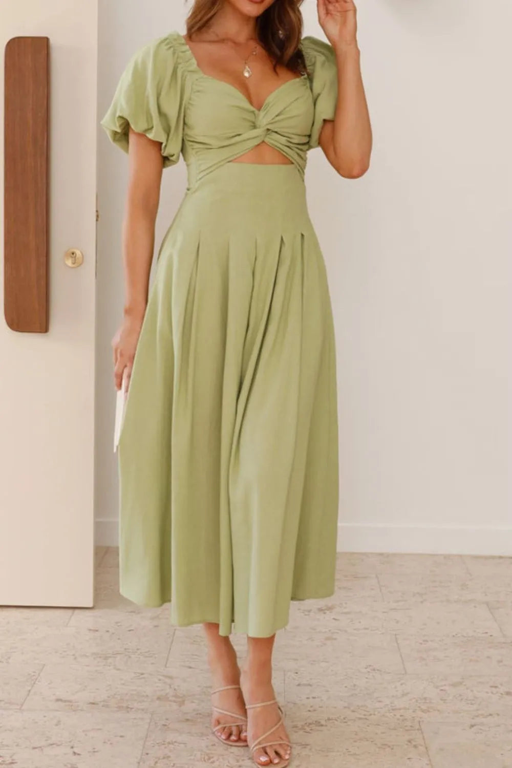 Sweet Serenity Puff Sleeve Midi Dress