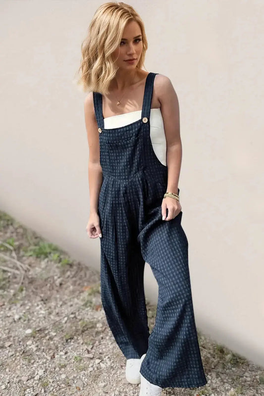 Oh Full Size Plaid Wide Leg Overalls with Pockets - Love Salve