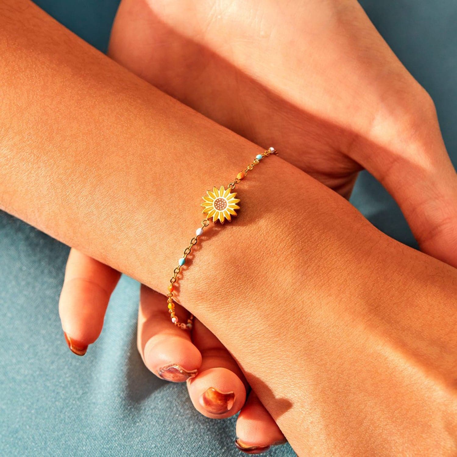 Sunflower Shape 18K Gold-Plated Bead Bracelet.