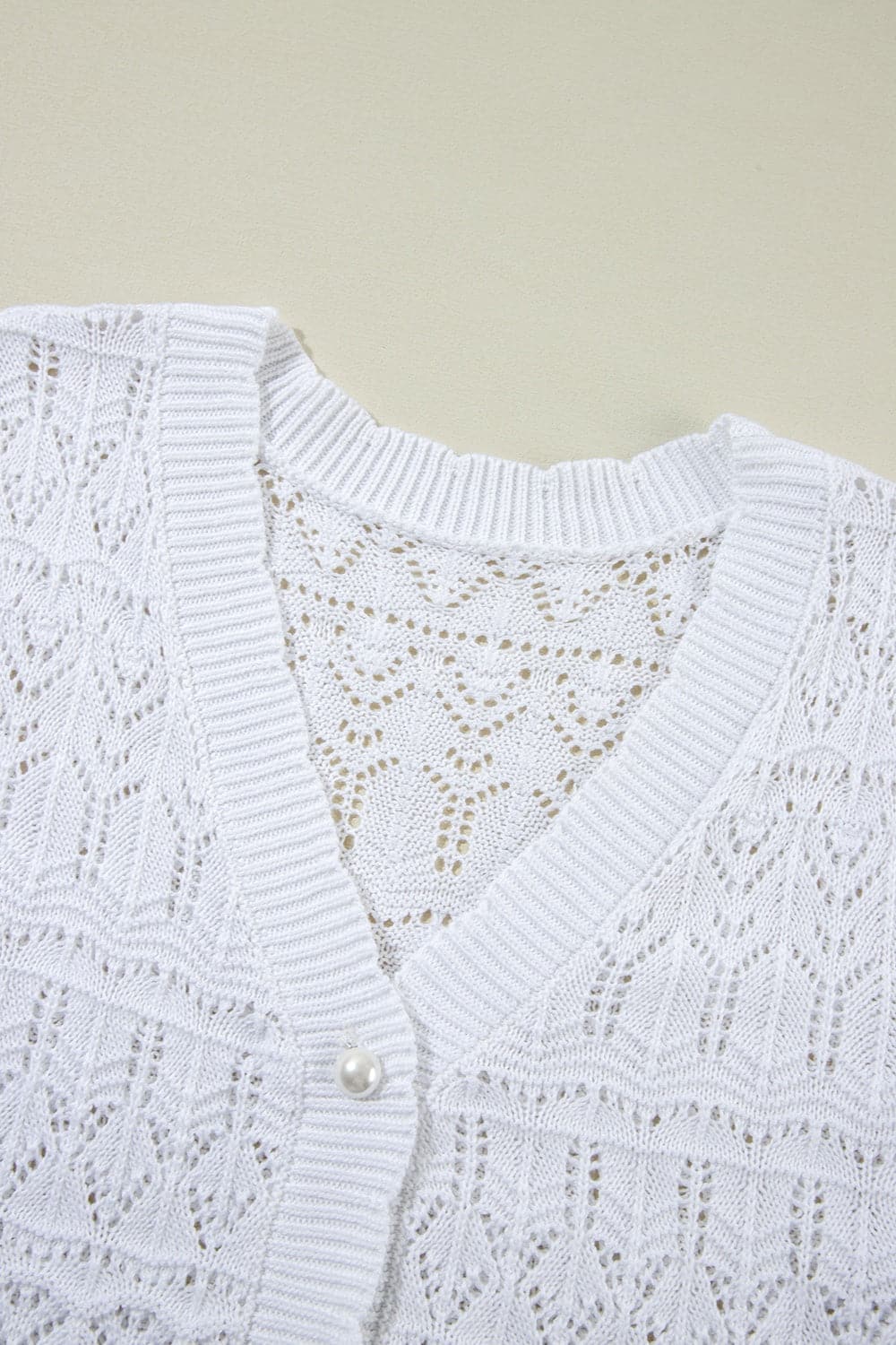 Openwork V-Neck Half Sleeve Cardigan.