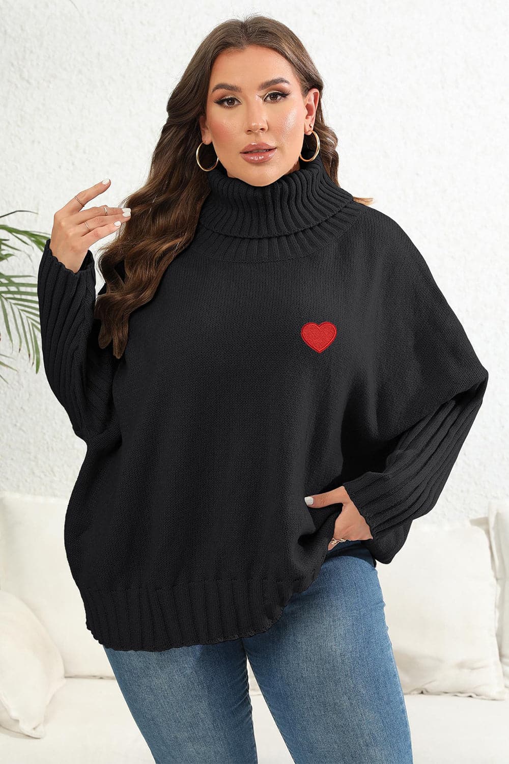 Plus Size Turtle Neck Long Sleeve Sweater.