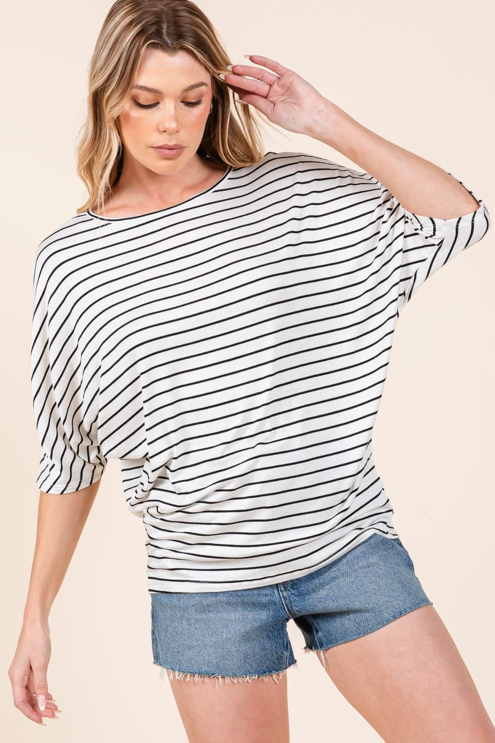 Elegant Striped Boat Neck Top