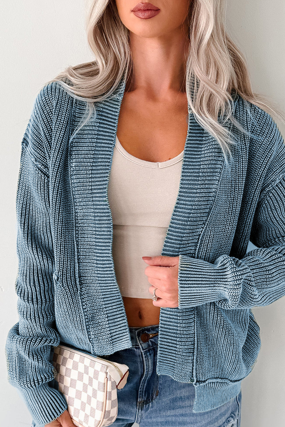 Evergreen Mineral Wash Exposed Seam Patchwork Knit Open Sweater Cardigan Dear-Lover Dropshipping