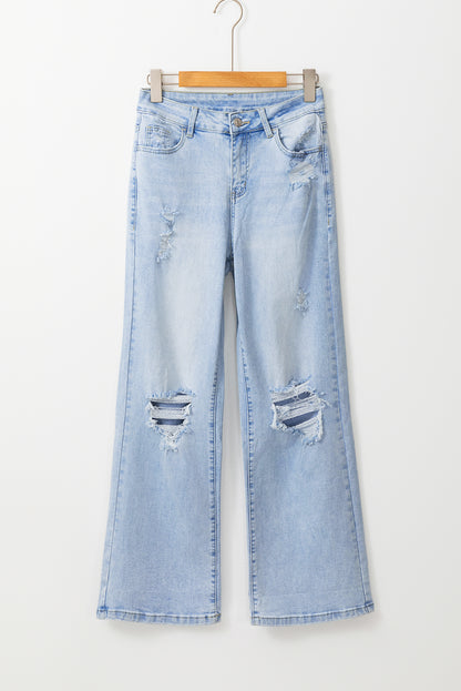 Beau Blue retro light wash distressed flare jeans