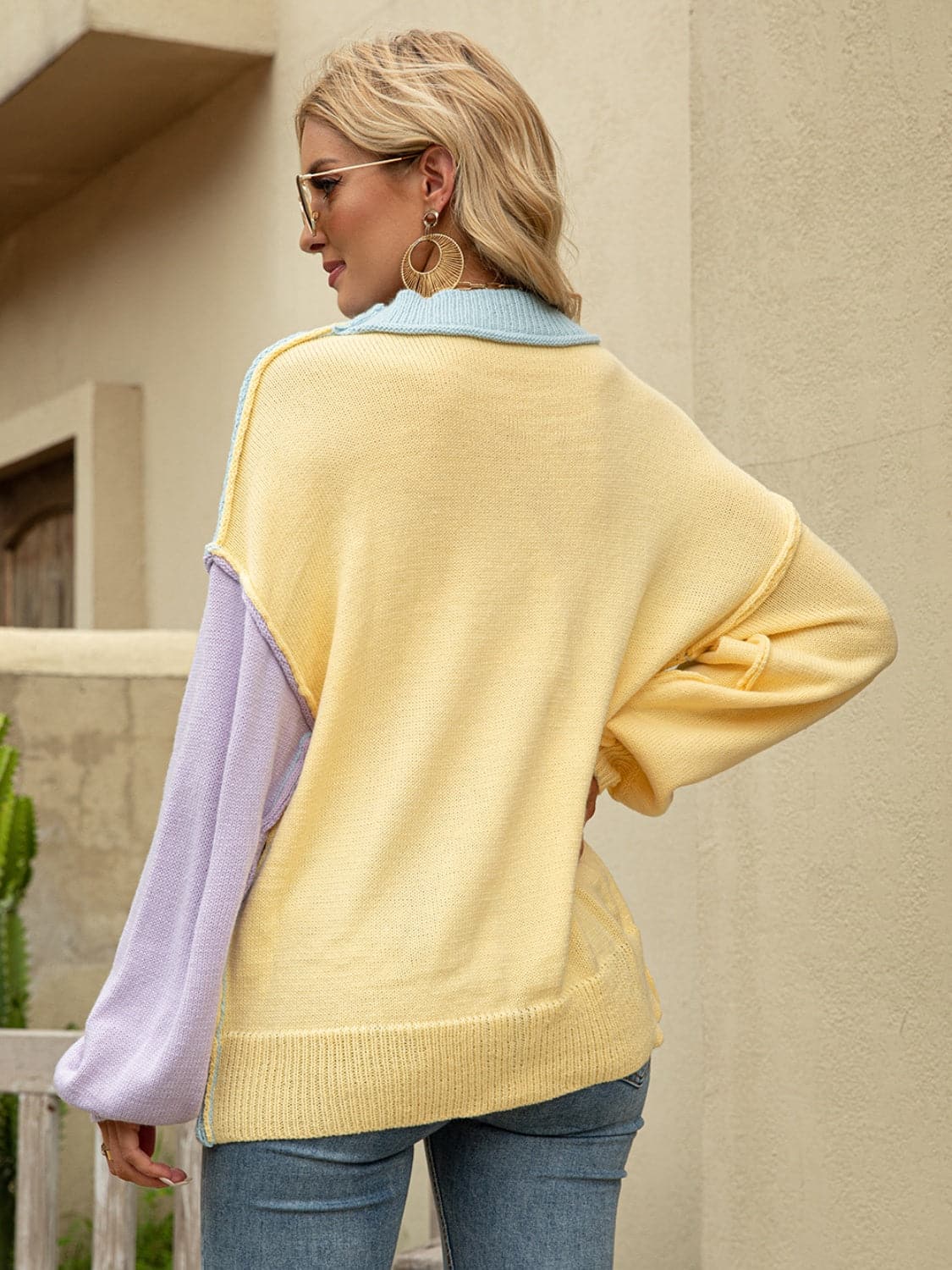 Color Block Dropped Shoulder Sweater.