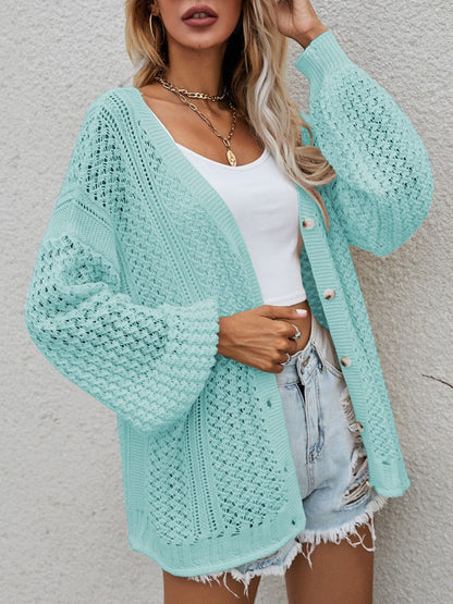 Openwork Button Front Cardigan.