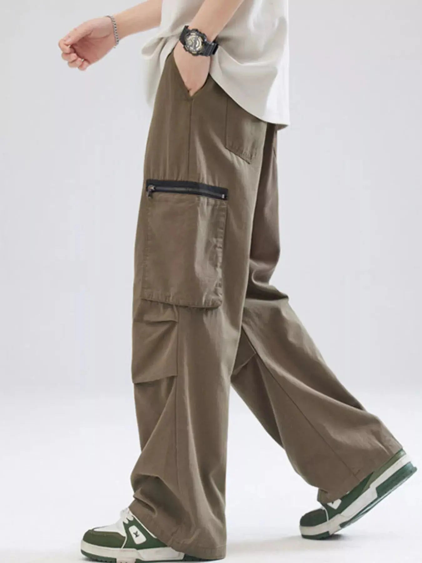 Men's Full Size Relaxed Fit Cargo Pants with Zipper Pockets Plus Size Simply Love