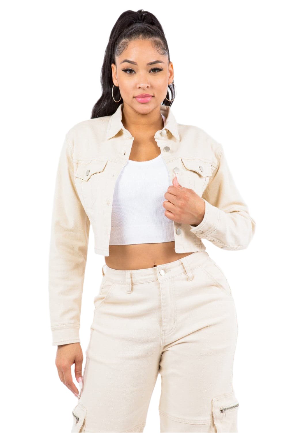 Cropped lace-up jacket with button front