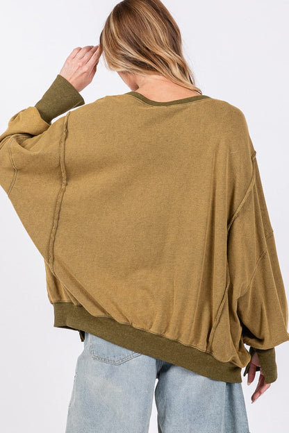 Chic side slit oversized sweatshirt in mineral wash finish