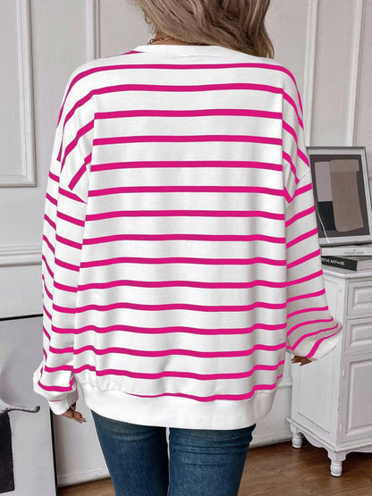 Striped Round Neck Long Sleeve Sweatshirt.