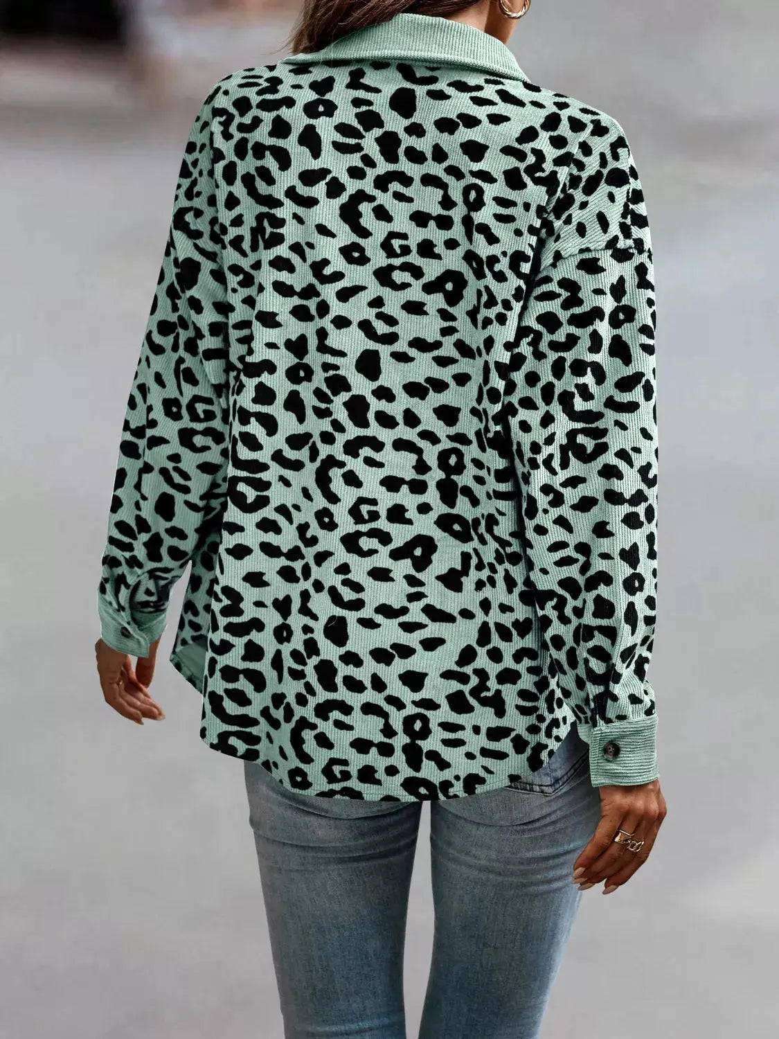 Full Size Leopard Print Button-Down Jacket Plus Size Simply Love