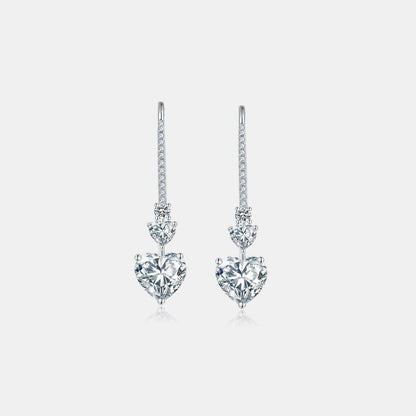 5.44 Carat 925 Sterling Silver Moissanite Heart Drop Earrings.