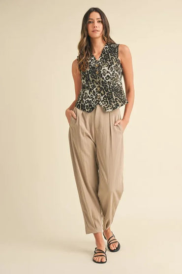 Annie Wear Stretch Leopard Denim Button Down Vest for Women - Love Salve 